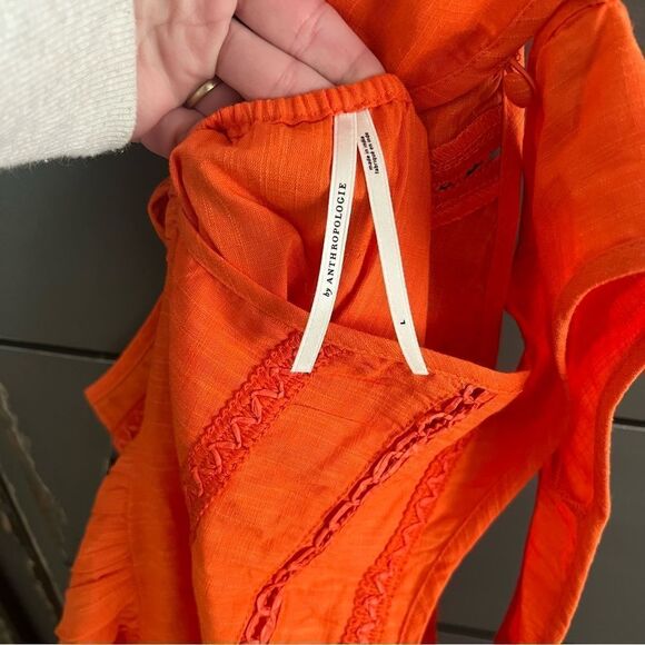 New Anthropologie V-Neck Back-Cutout Mini Dress - Large, Red Orange - Picture 9 of 11